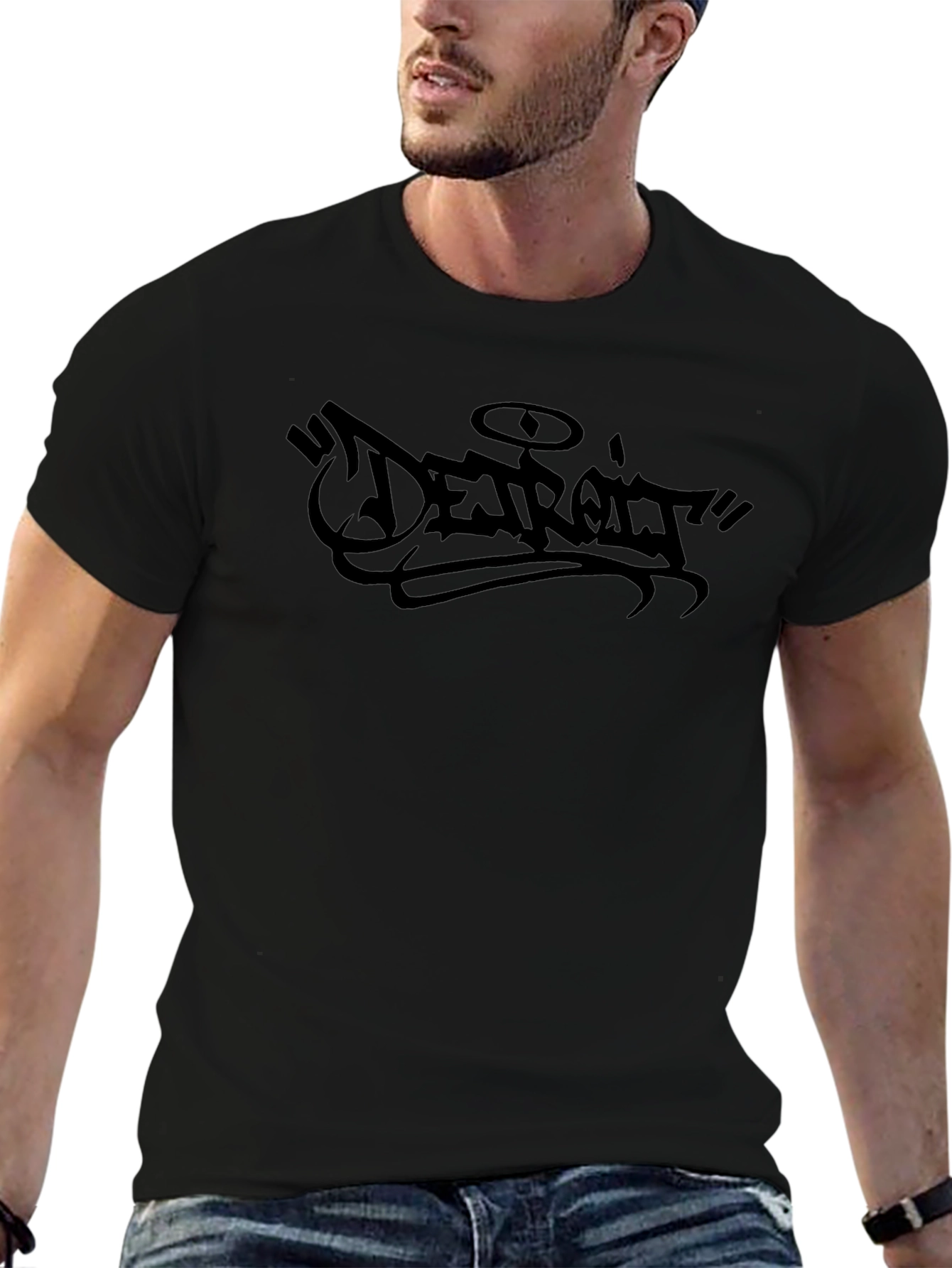 Detroit Graphic T-Shirt - Black on Black Crew Neck Tee