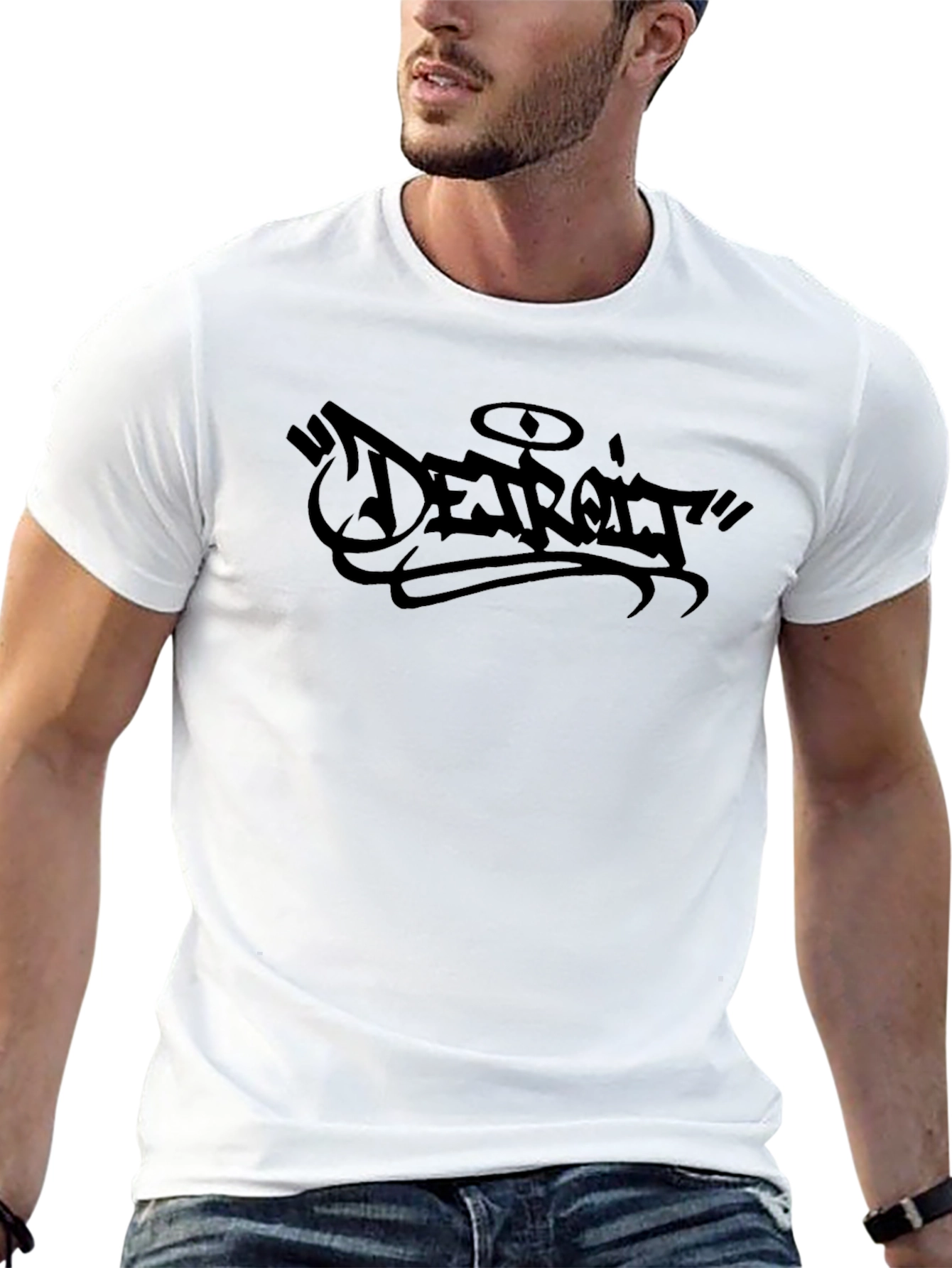 Detroit Graphic T-Shirt - Black on Black Crew Neck Tee