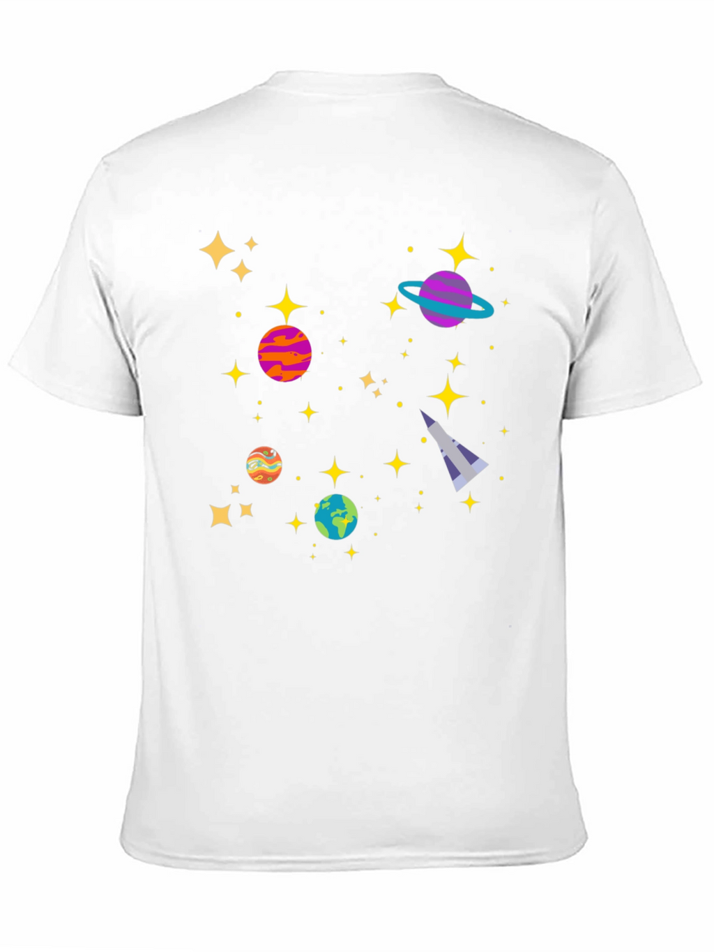 Cosmic Adventure Black T-Shirt - Planets & Stars Design