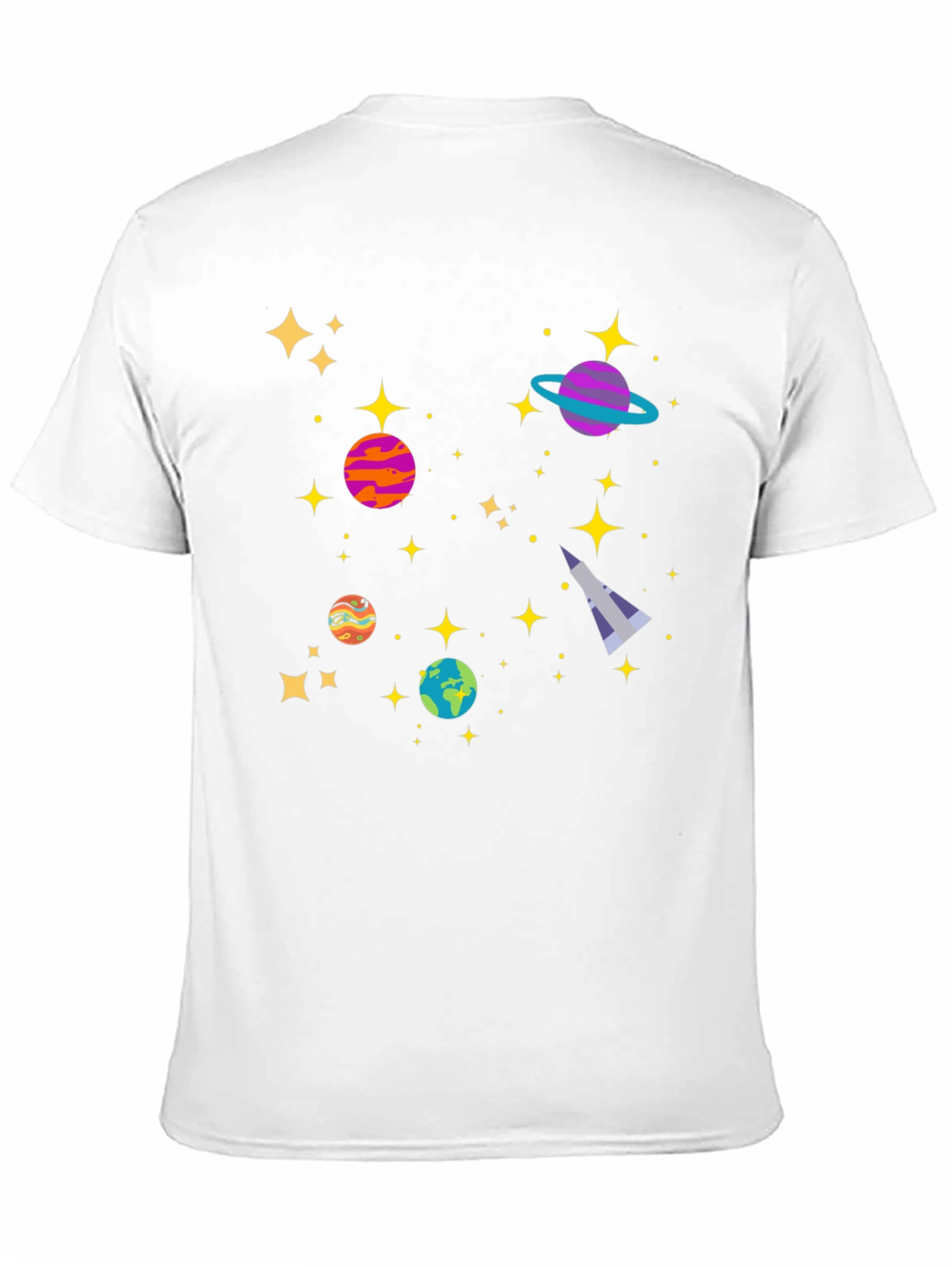Cosmic Adventure Black T-Shirt - Planets & Stars Design