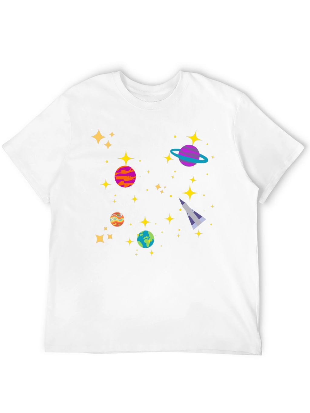 Cosmic Adventure Black T-Shirt - Planets & Stars Design