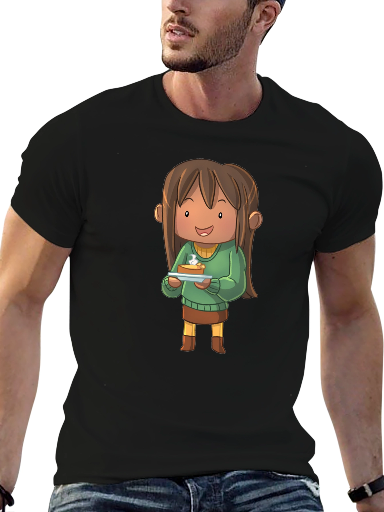 Cartoon Character Pie T-Shirt - Black