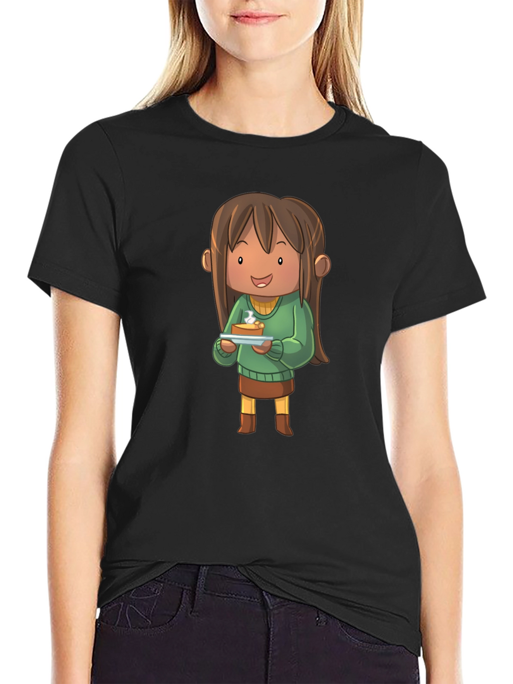 Cartoon Character Pie T-Shirt - Black