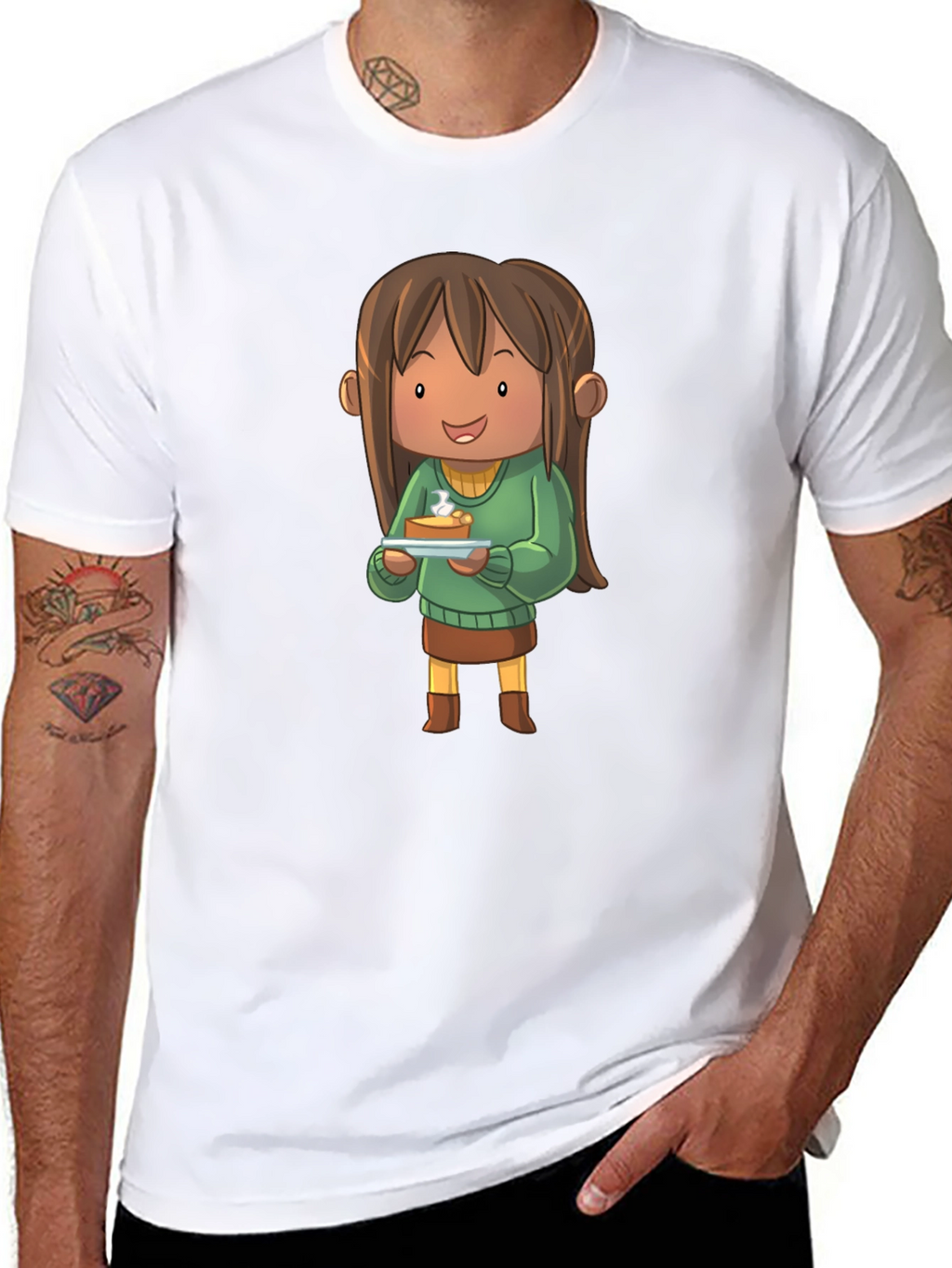 Cartoon Character Pie T-Shirt - Black