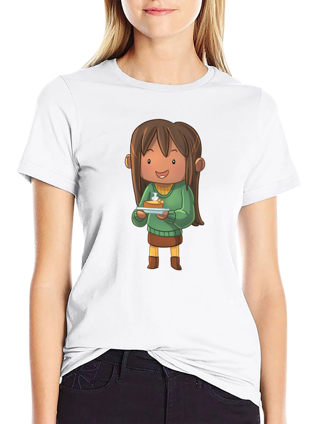 Cartoon Character Pie T-Shirt - Black