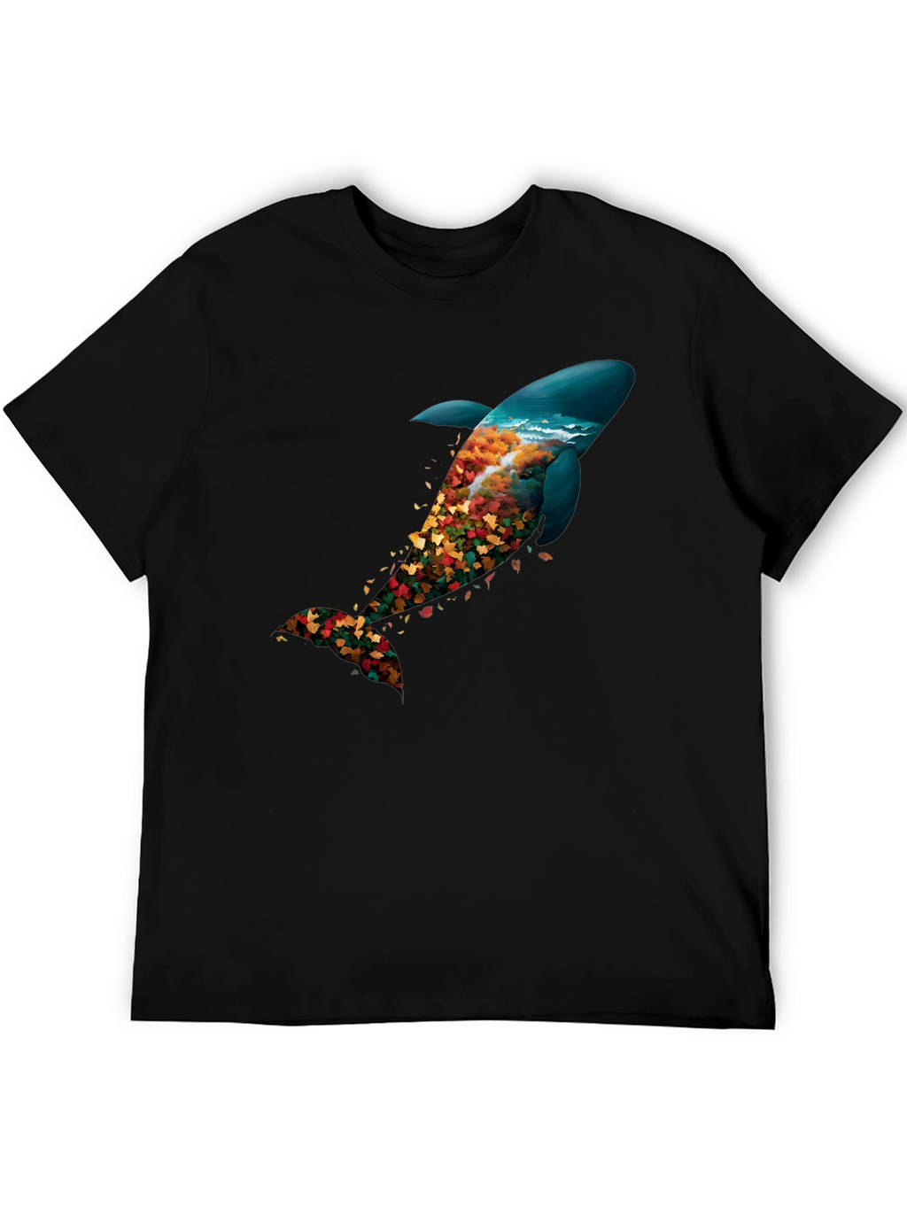 Nature Whale Graphic Black T-Shirt