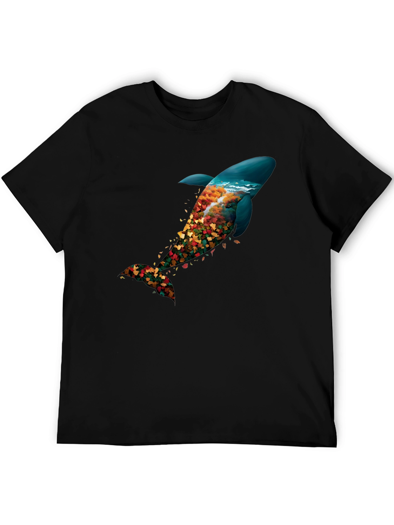Nature Whale Graphic Black T-Shirt