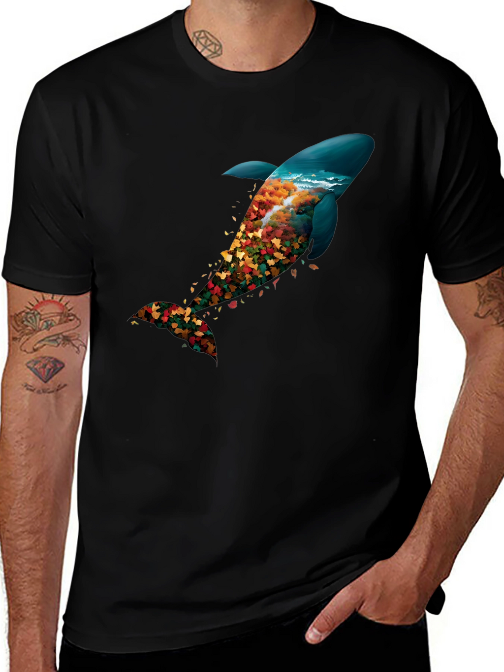 Nature Whale Graphic Black T-Shirt