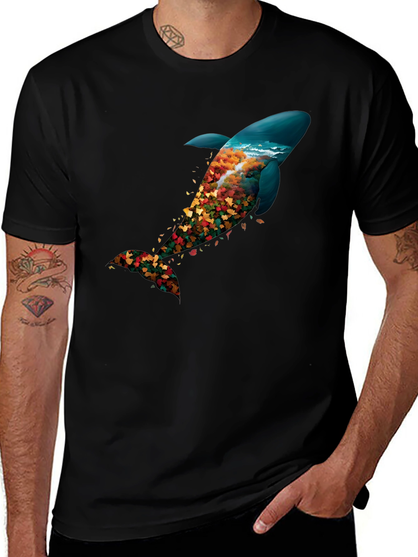 Nature Whale Graphic Black T-Shirt