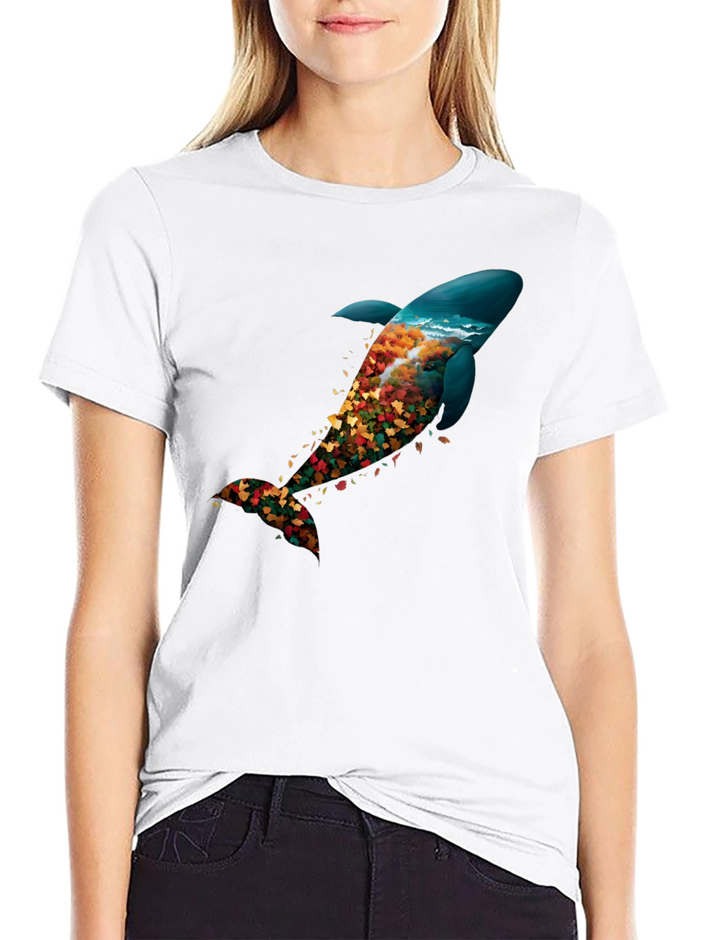 Nature Whale Graphic Black T-Shirt