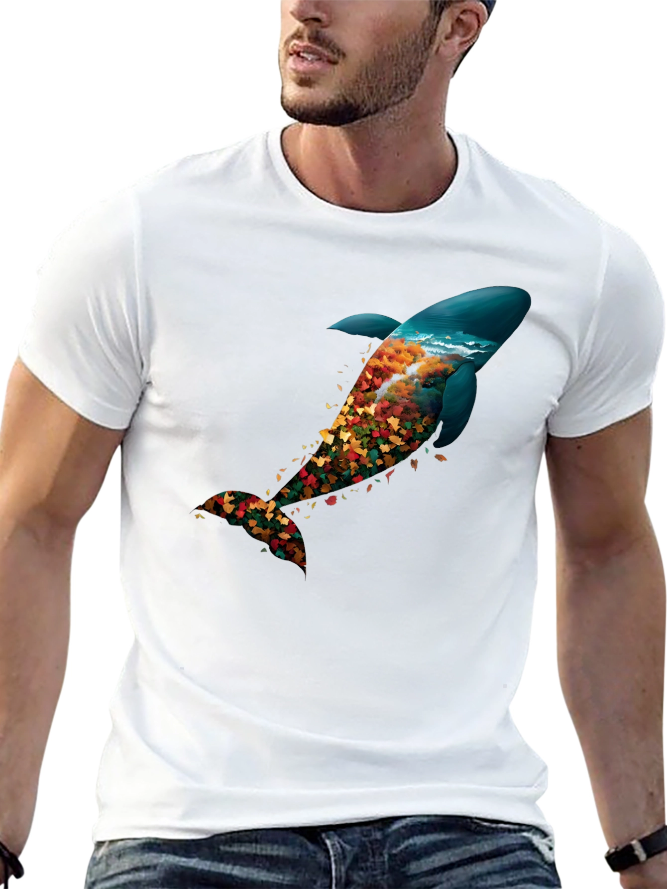 Nature Whale Graphic Black T-Shirt
