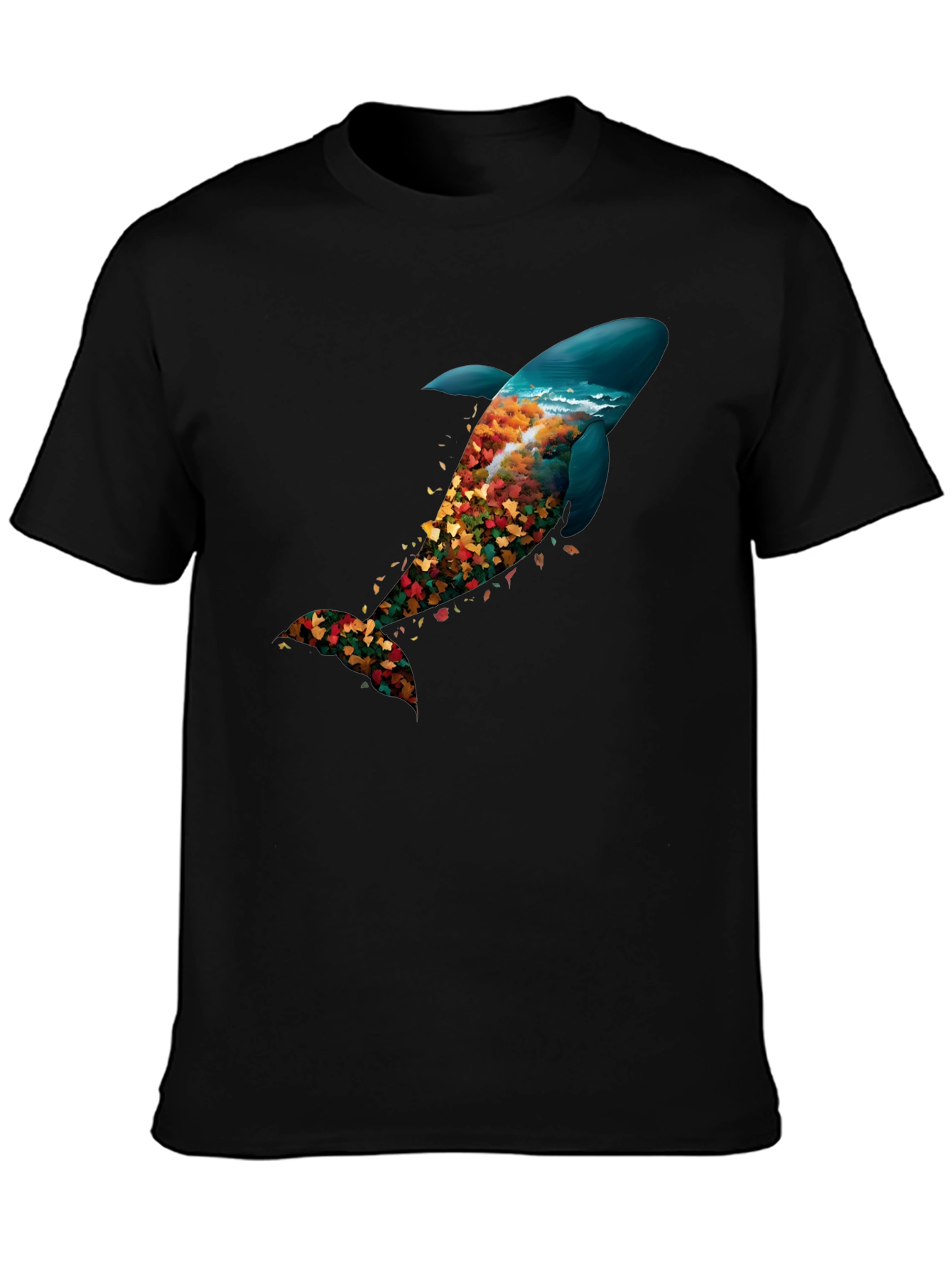 Nature Whale Graphic Black T-Shirt