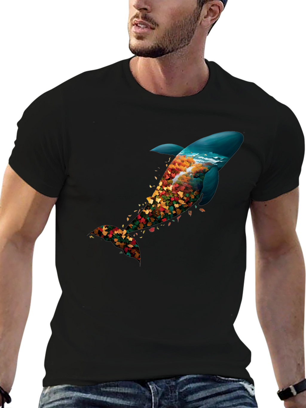 Nature Whale Graphic Black T-Shirt