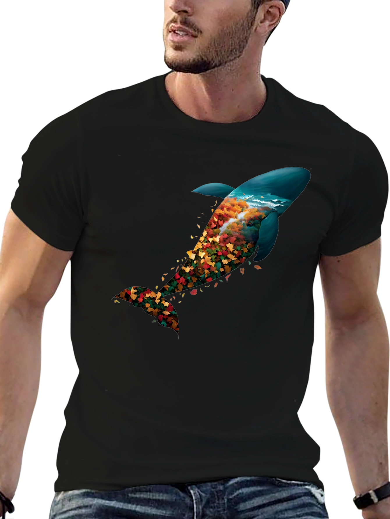 Nature Whale Graphic Black T-Shirt
