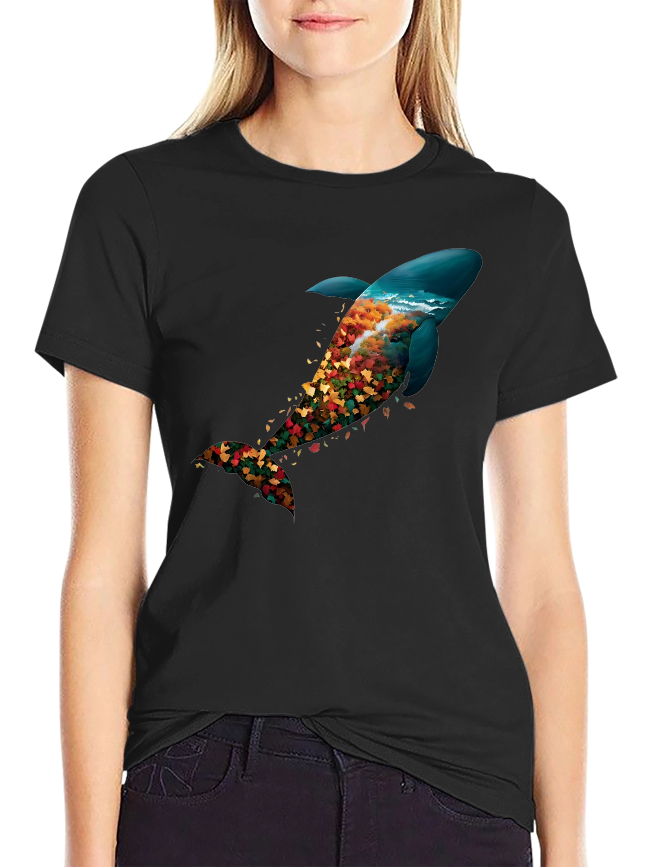 Nature Whale Graphic Black T-Shirt