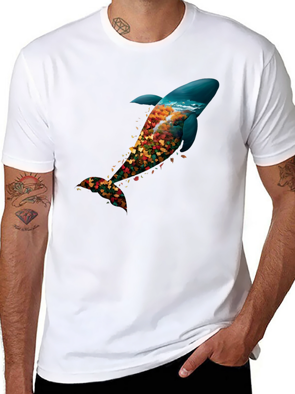 Nature Whale Graphic Black T-Shirt