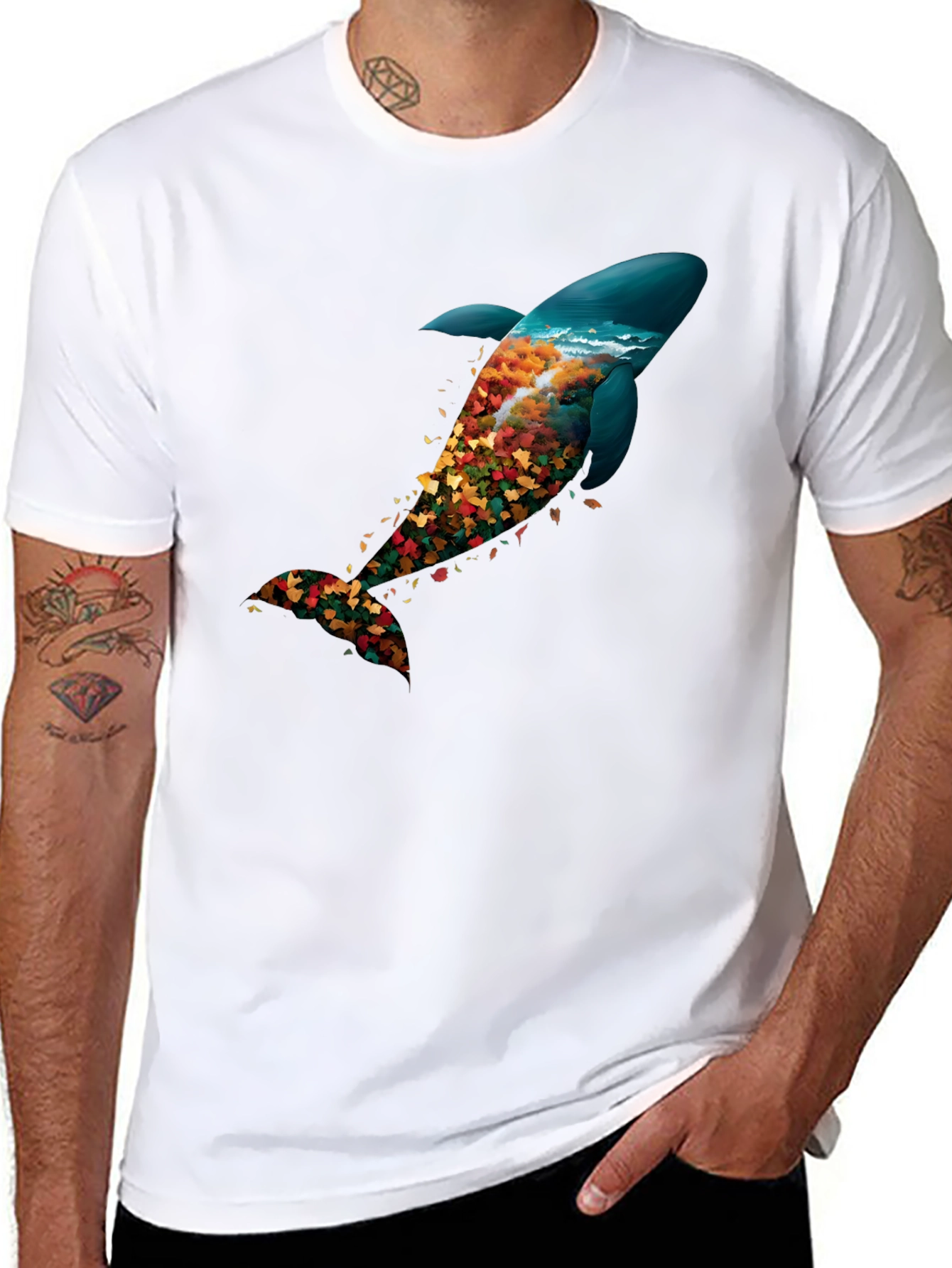 Nature Whale Graphic Black T-Shirt