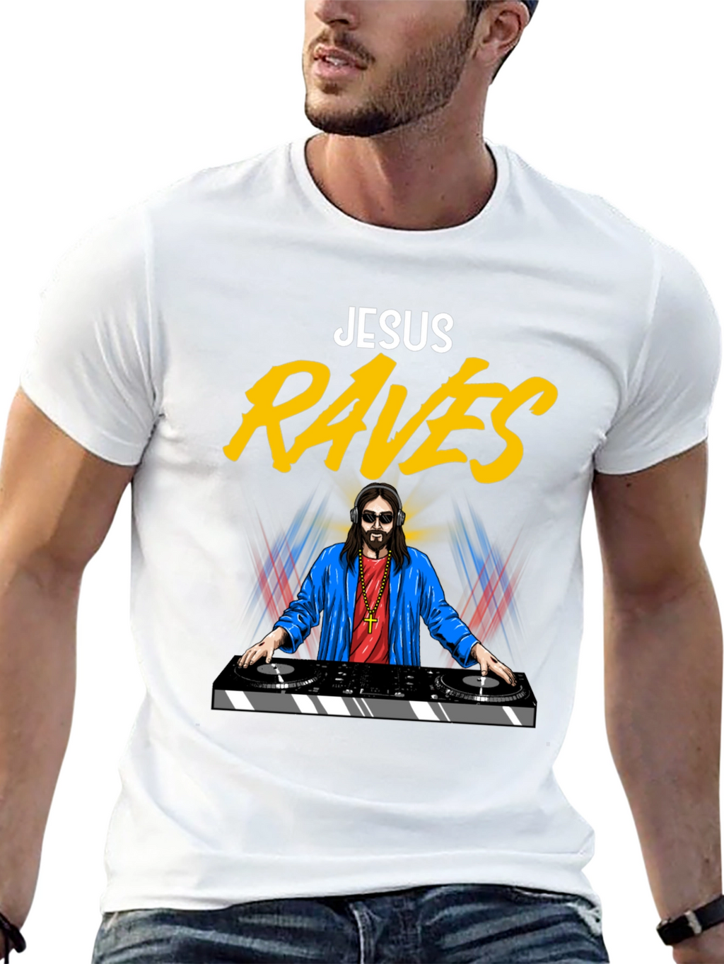 Jesus Raves T-Shirt - Funny DJ Graphic Tee