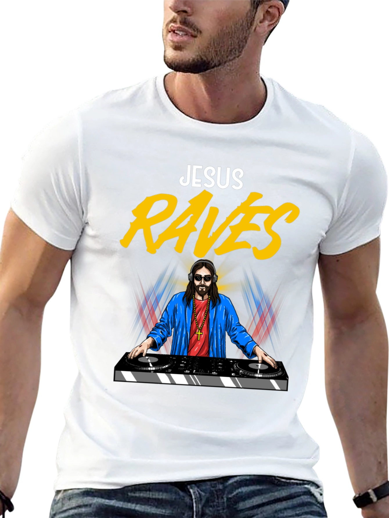 Jesus Raves T-Shirt - Funny DJ Graphic Tee