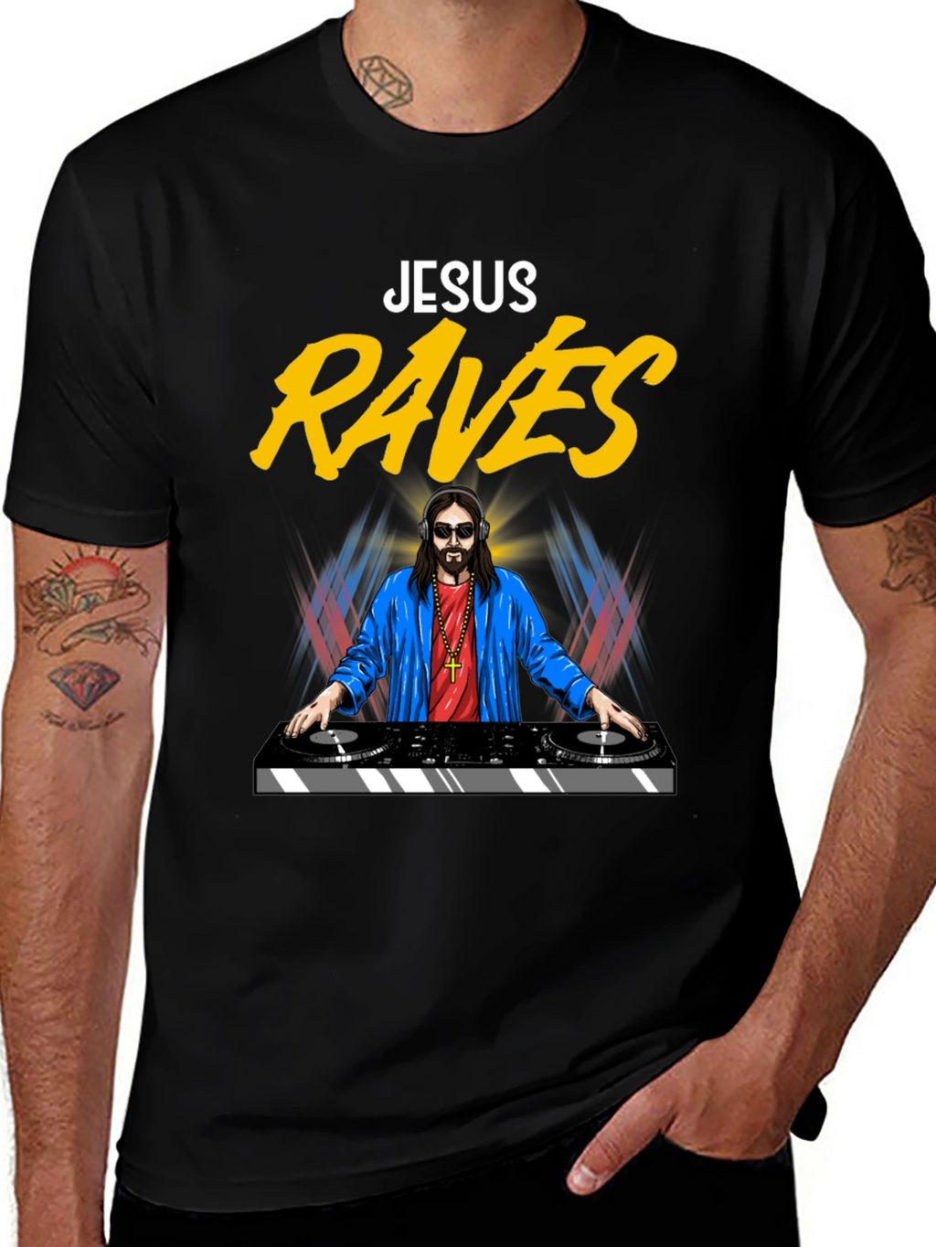 Jesus Raves T-Shirt - Funny DJ Graphic Tee
