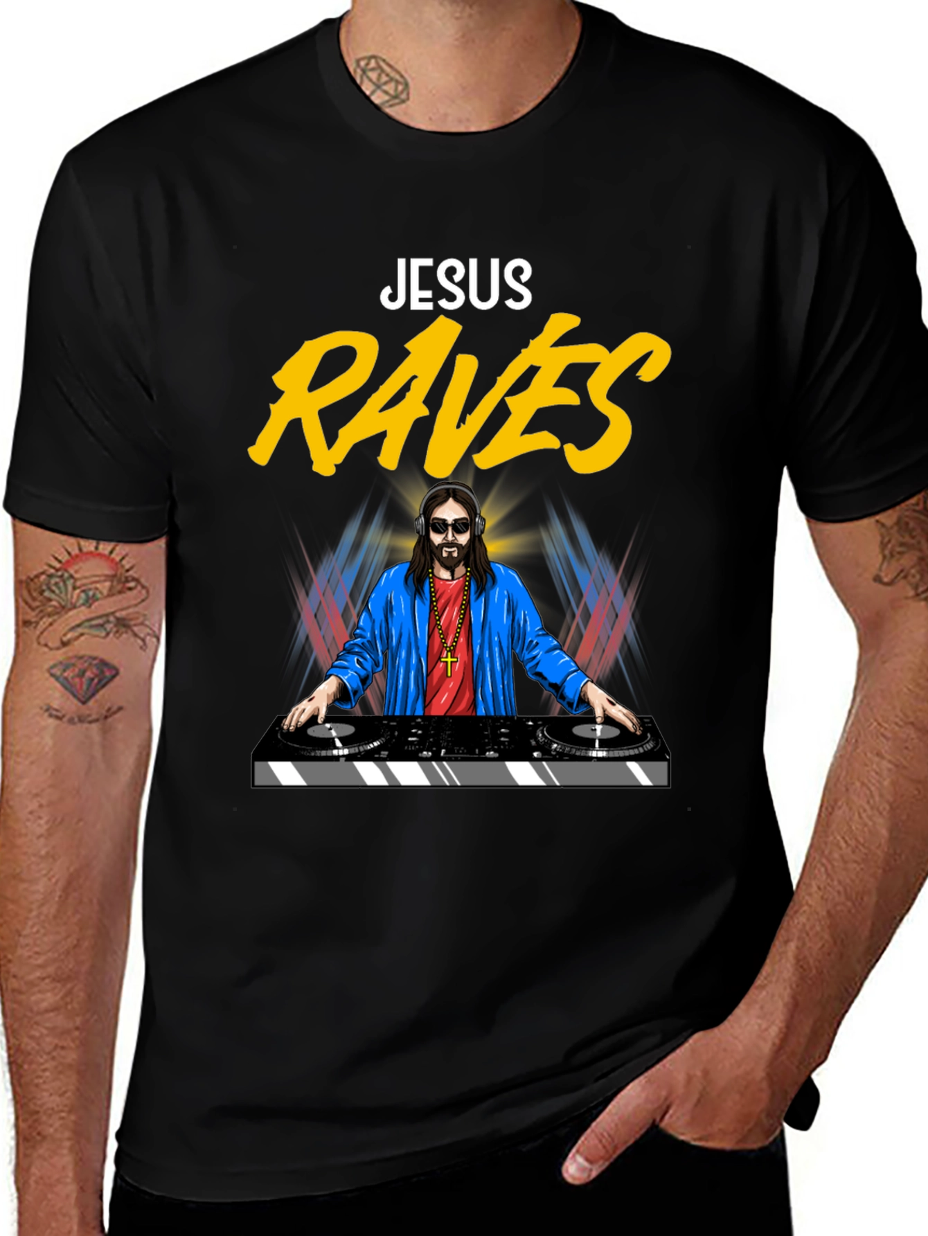 Jesus Raves T-Shirt - Funny DJ Graphic Tee