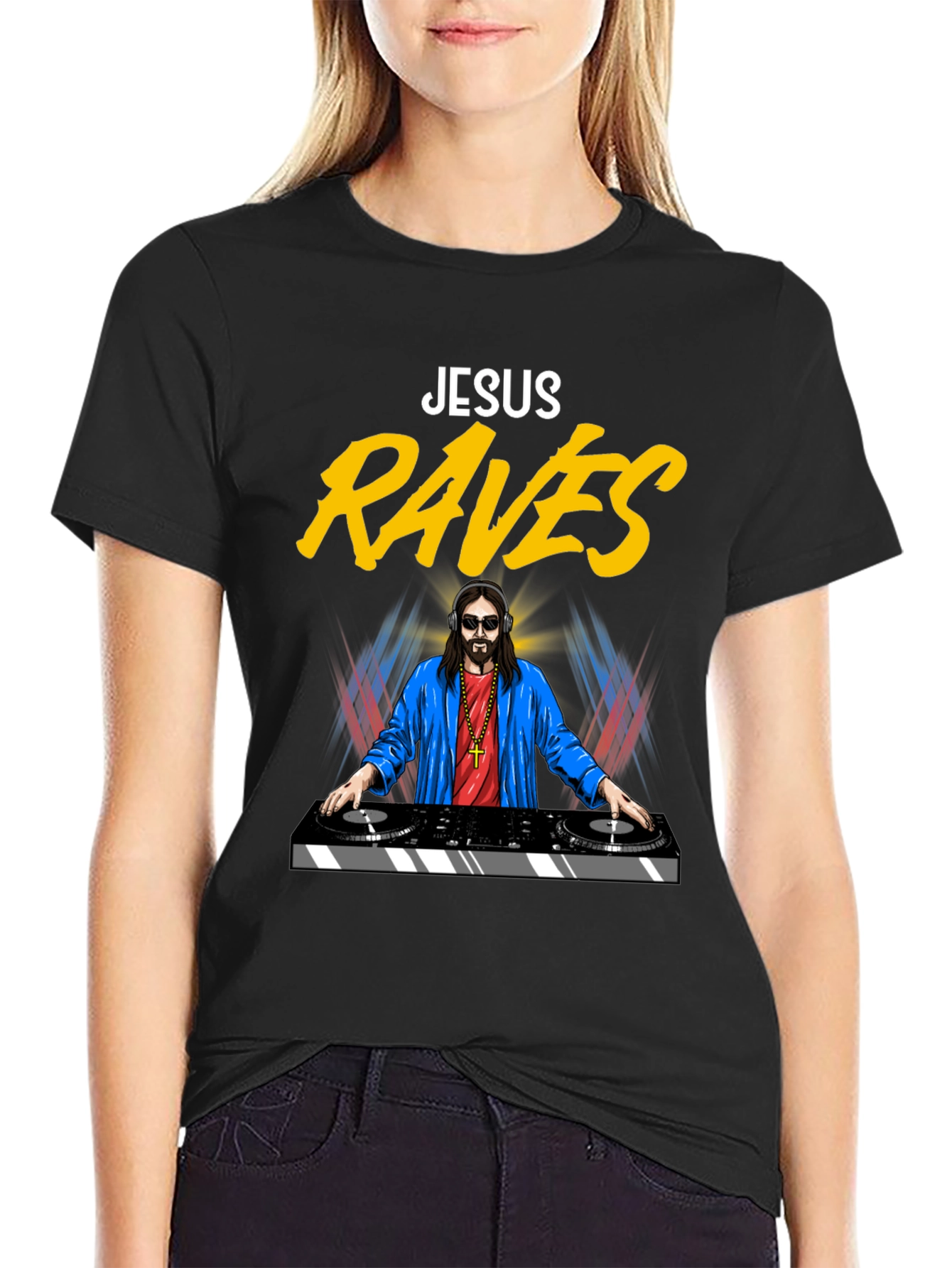 Jesus Raves T-Shirt - Funny DJ Graphic Tee
