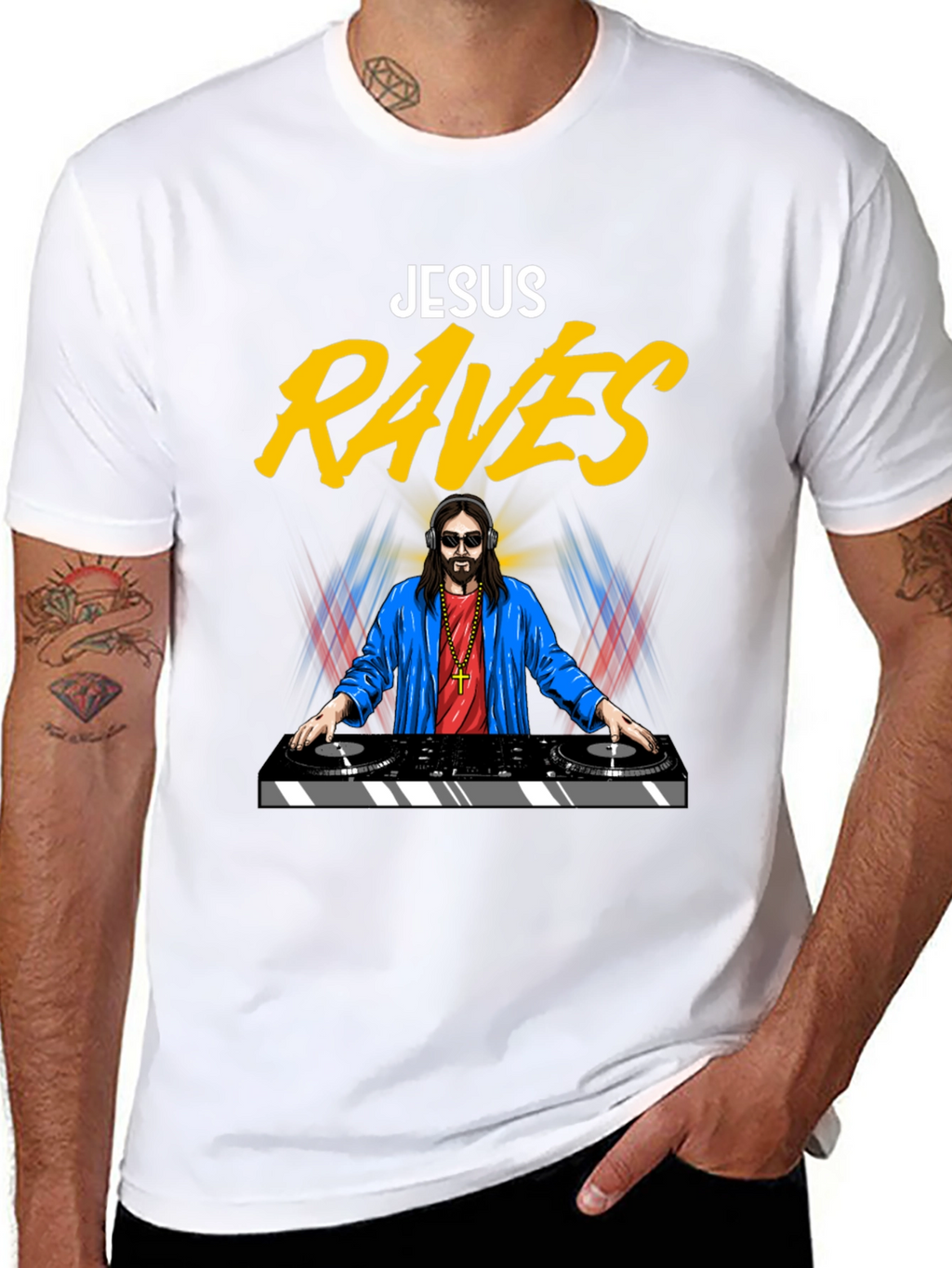Jesus Raves T-Shirt - Funny DJ Graphic Tee