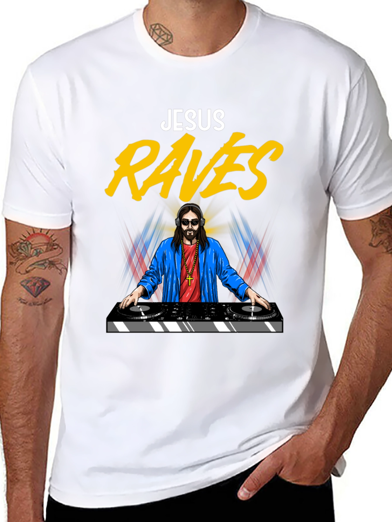 Jesus Raves T-Shirt - Funny DJ Graphic Tee