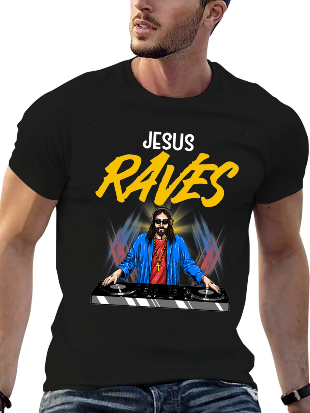 Jesus Raves T-Shirt - Funny DJ Graphic Tee