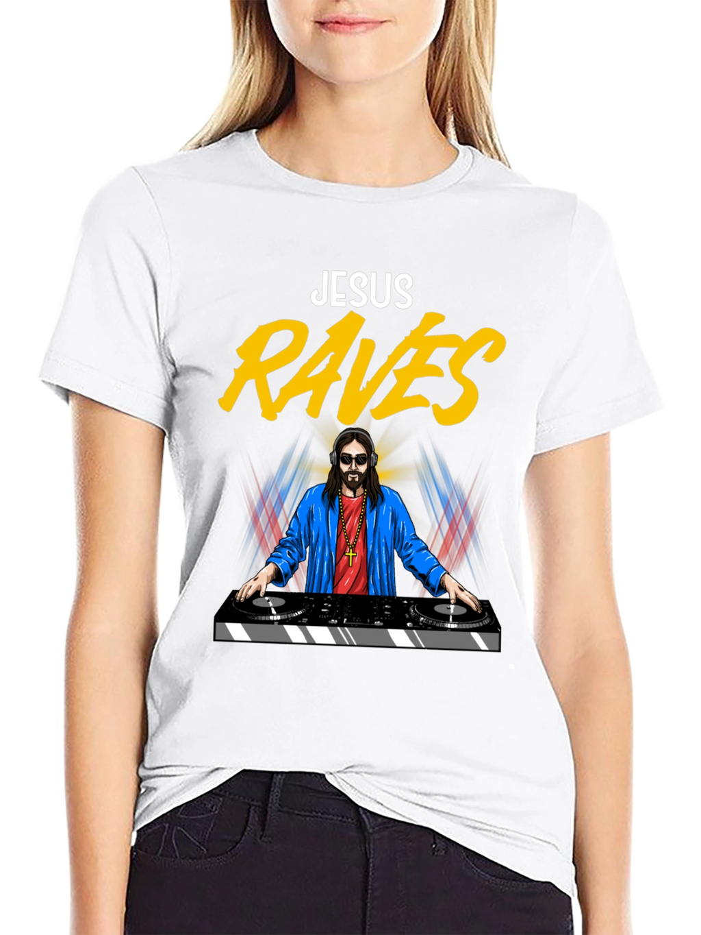 Jesus Raves T-Shirt - Funny DJ Graphic Tee
