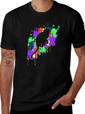 Cat Silhouette Paint Splatter Black T-Shirt