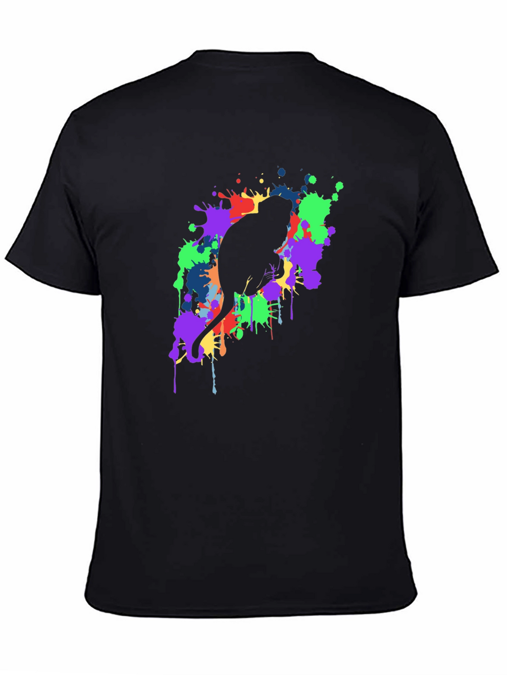 Cat Silhouette Paint Splatter Black T-Shirt