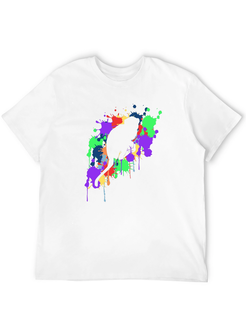 Cat Silhouette Paint Splatter Black T-Shirt