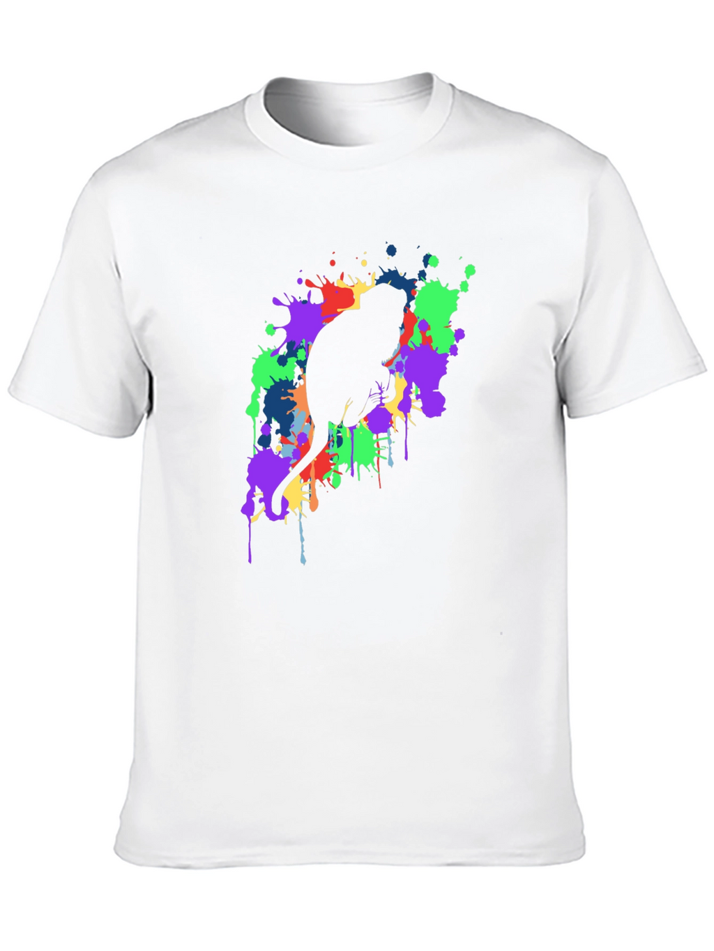 Cat Silhouette Paint Splatter Black T-Shirt