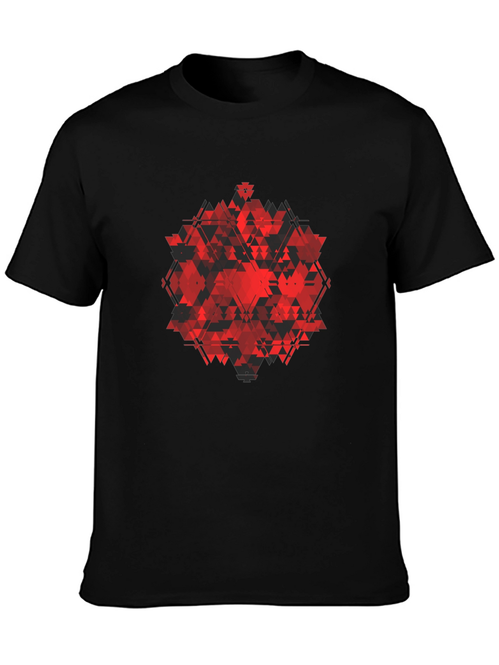 Geometric Red Triangle Graphic Black T-Shirt