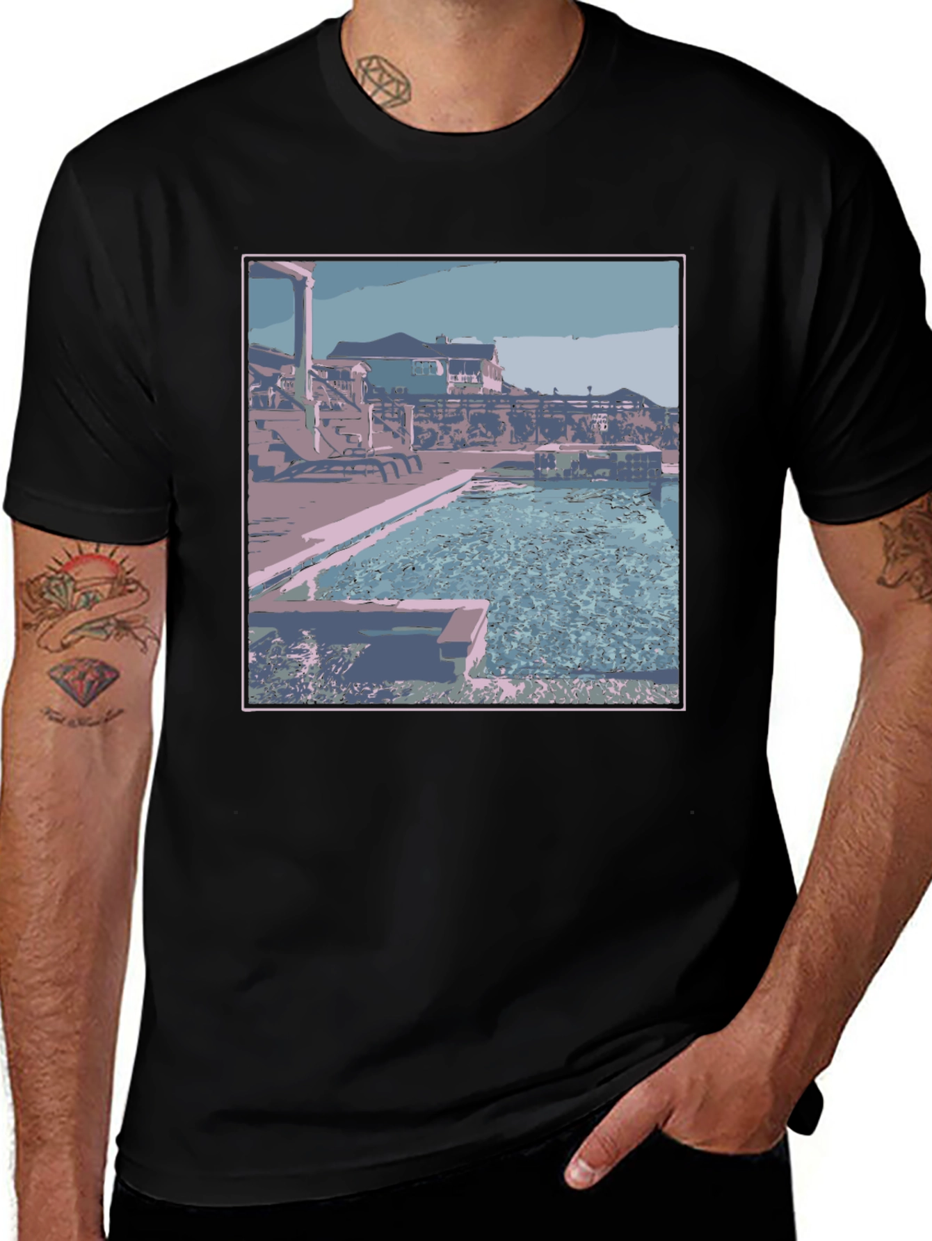 Poolside Paradise Graphic Tee - Black