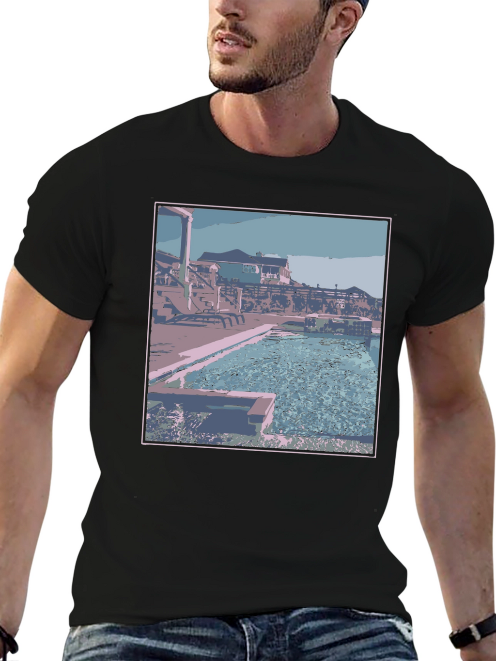 Poolside Paradise Graphic Tee - Black