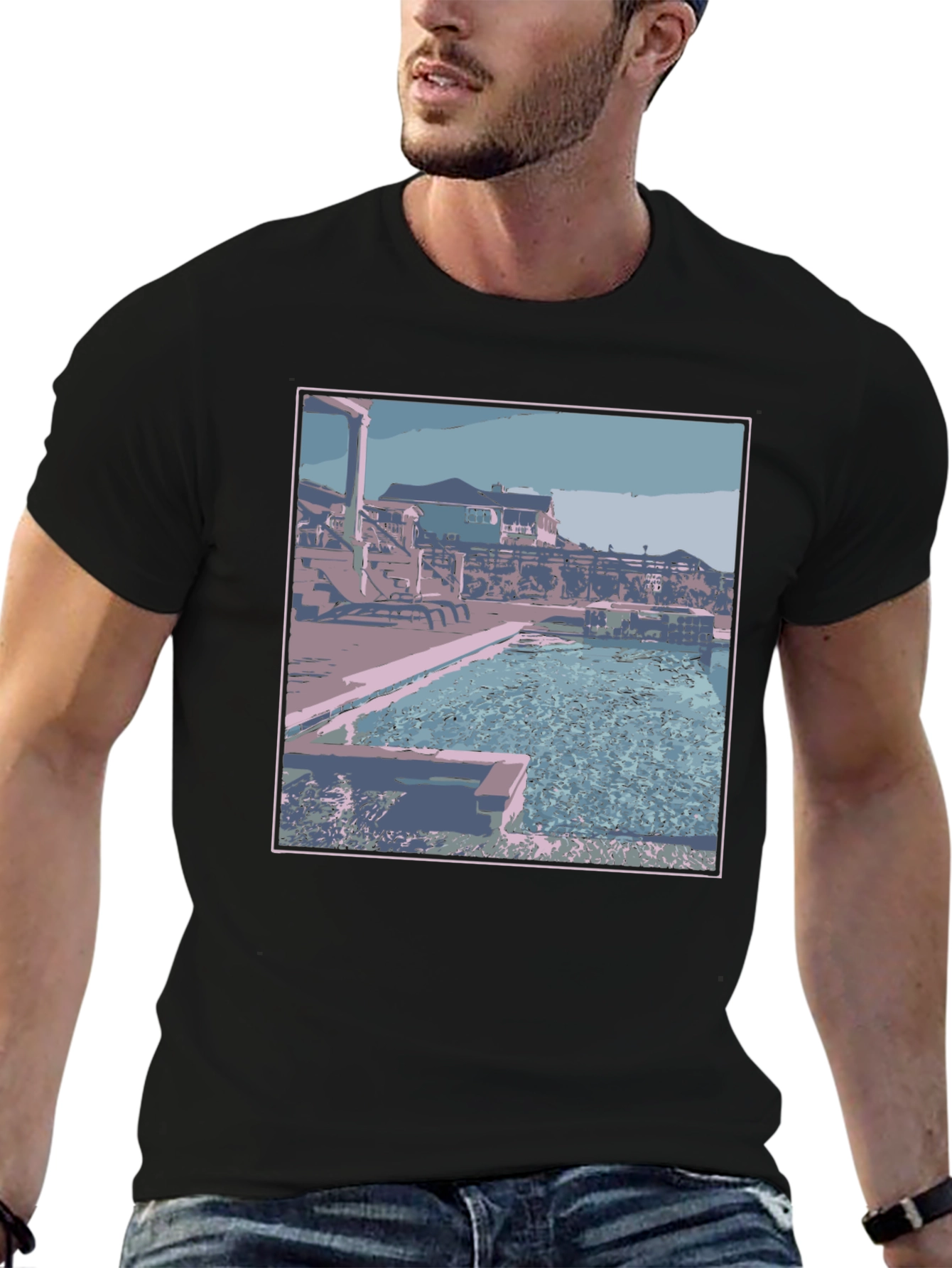 Poolside Paradise Graphic Tee - Black