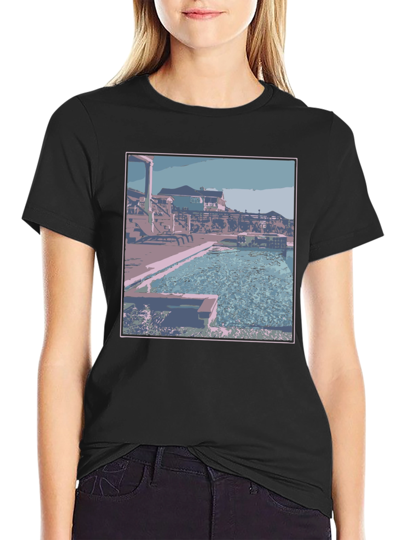 Poolside Paradise Graphic Tee - Black