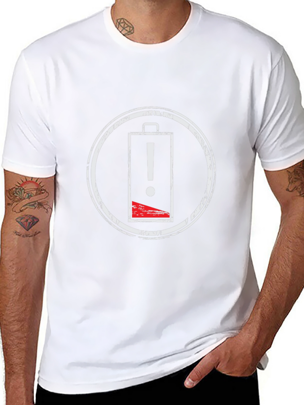 Low Battery Warning Black T-Shirt - Distressed Graphic Tee