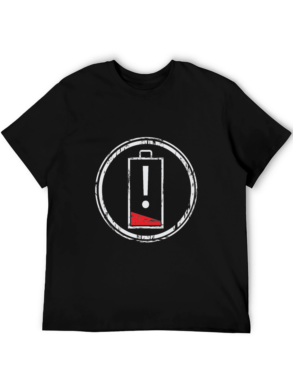 Low Battery Warning Black T-Shirt - Distressed Graphic Tee