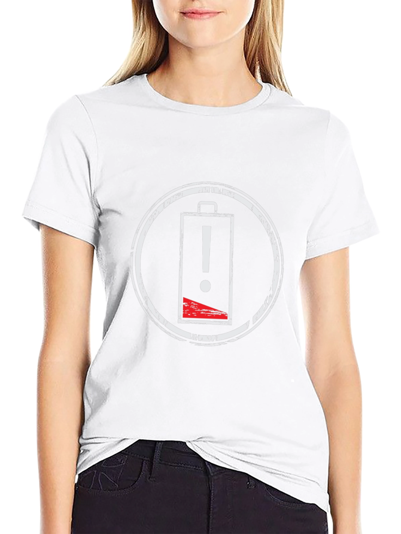 Low Battery Warning Black T-Shirt - Distressed Graphic Tee