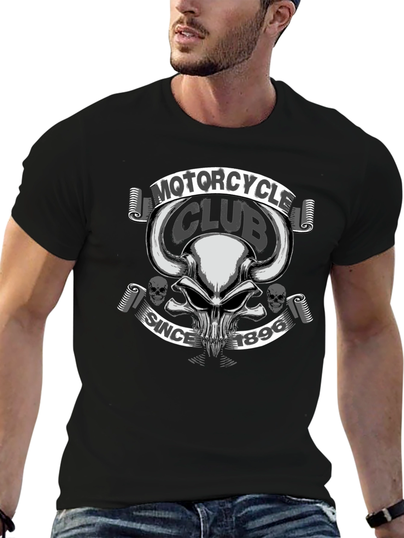 Motorcycle Club Skull Graphic T-Shirt