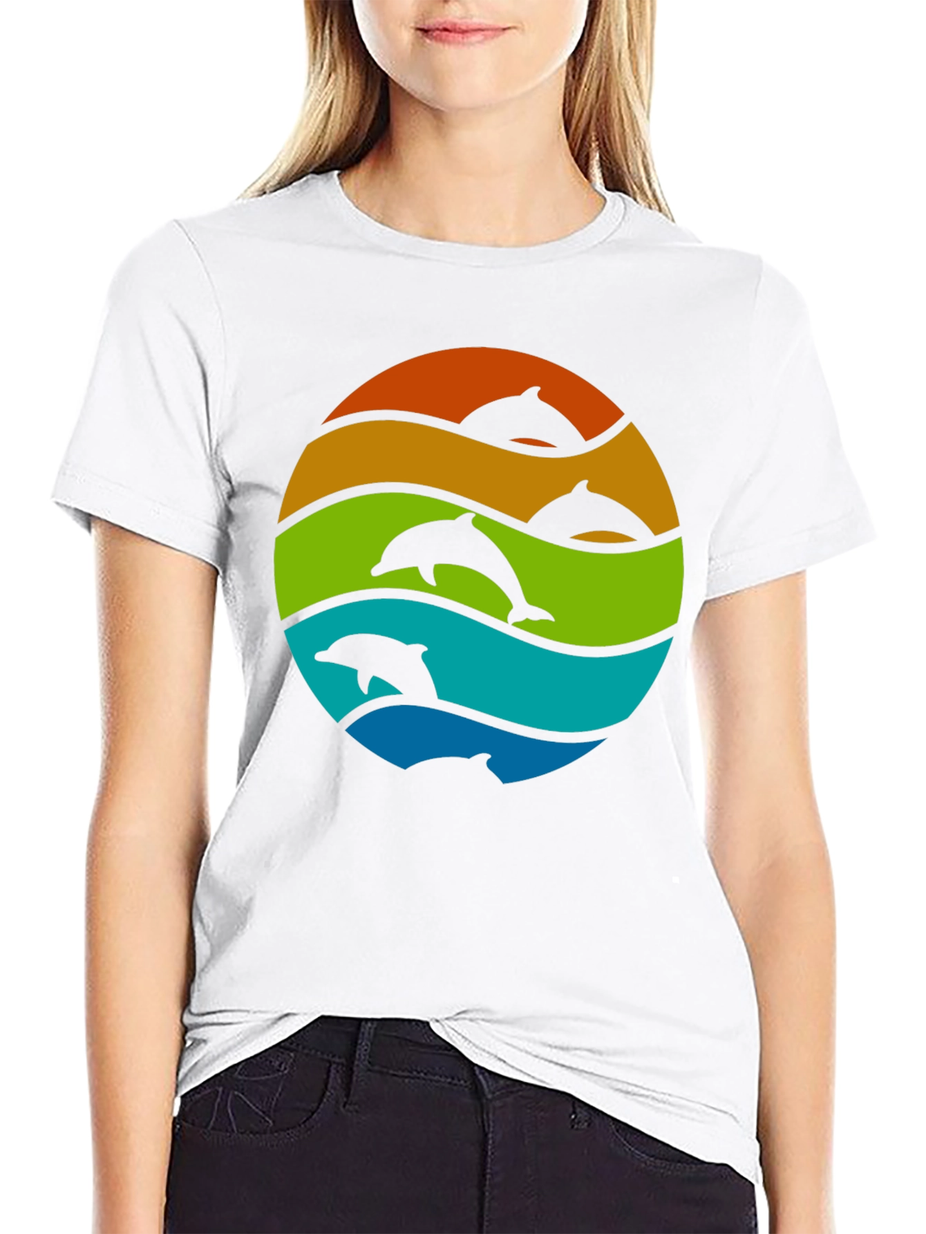 Dolphin Sunset Graphic Tee - Black