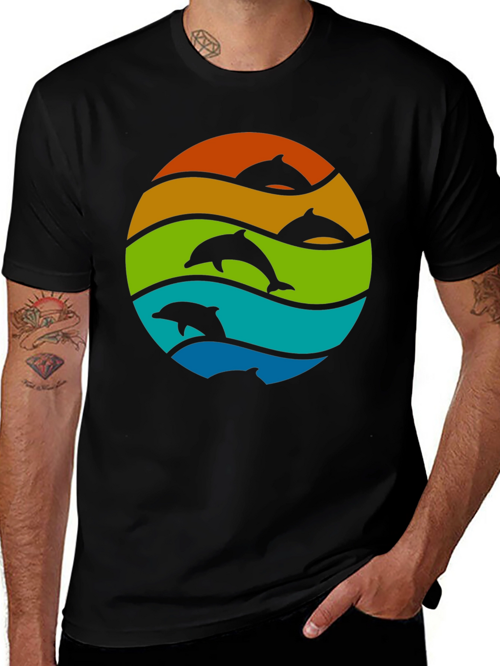 Dolphin Sunset Graphic Tee - Black