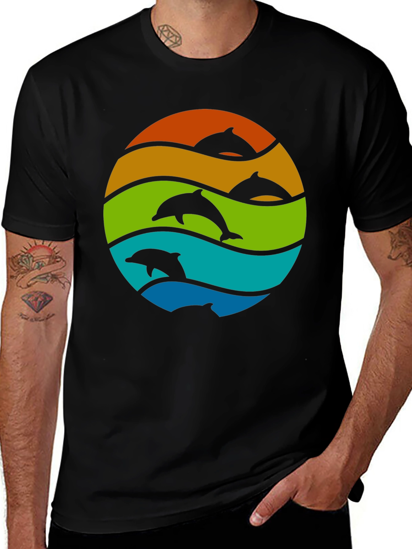 Dolphin Sunset Graphic Tee - Black