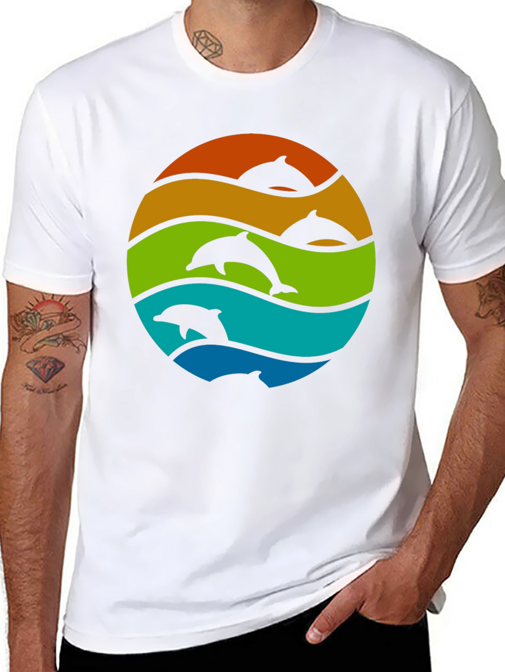 Dolphin Sunset Graphic Tee - Black