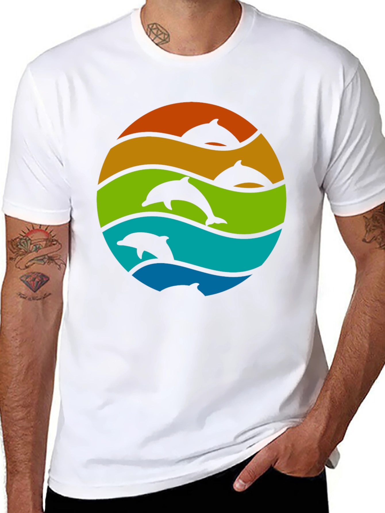 Dolphin Sunset Graphic Tee - Black