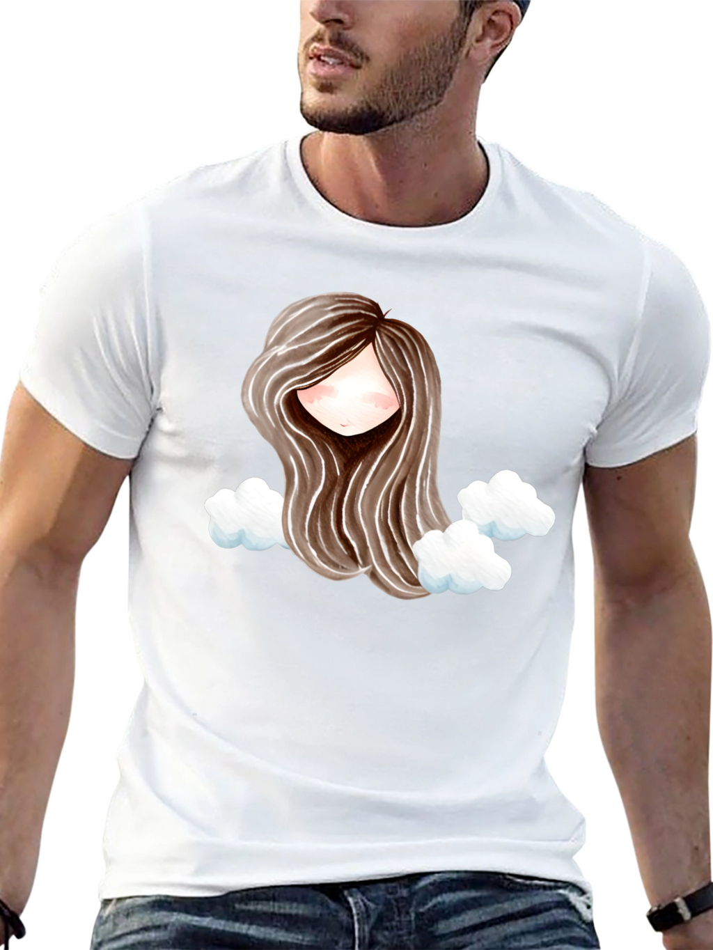 Whimsical Girl with Clouds Graphic Tee
