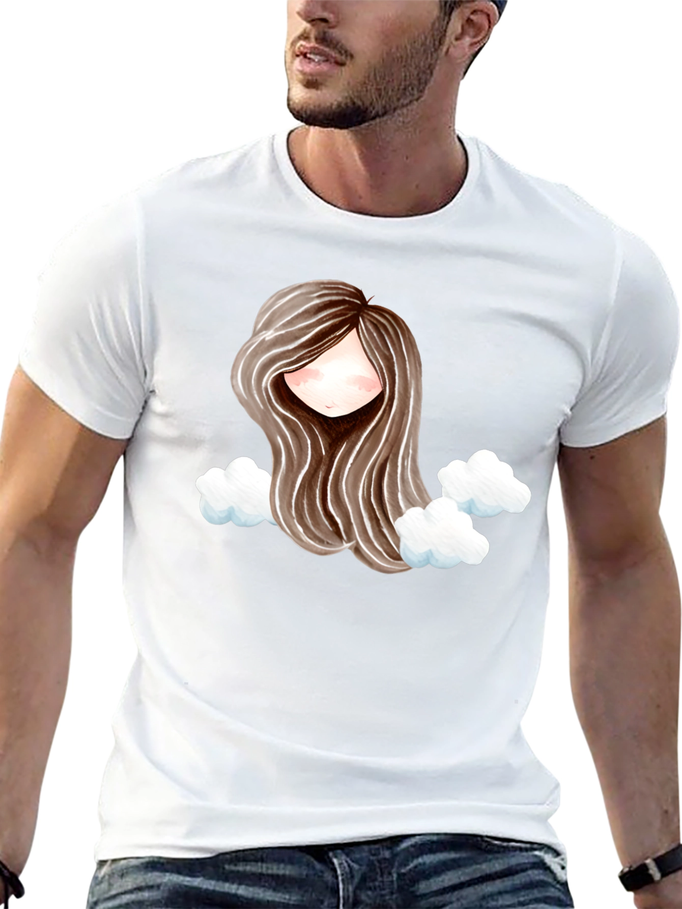 Whimsical Girl with Clouds Graphic Tee
